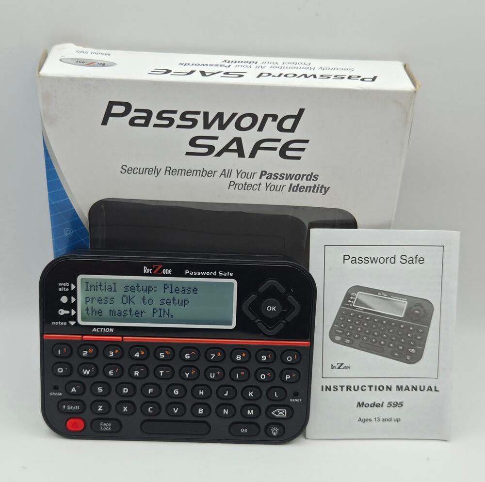 RecZone Password Safe Model 595 Electronic Organizer Open Box Tested W/ Manual